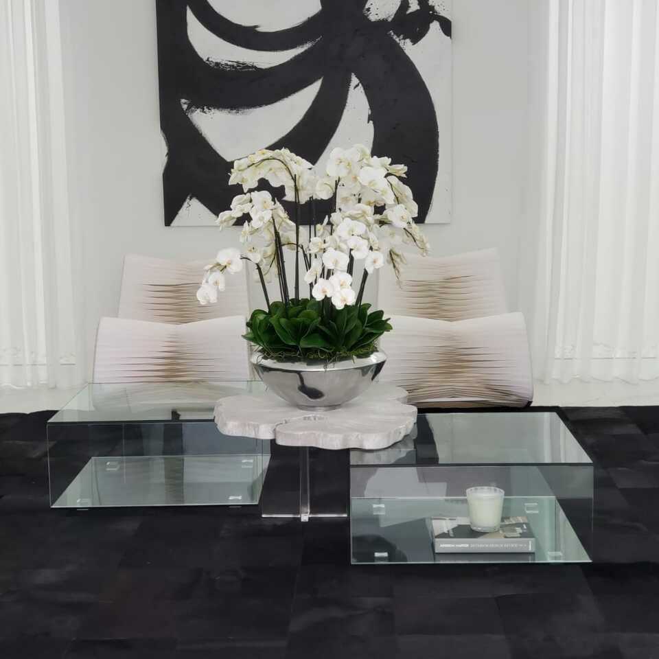 avenue bowl with white phalaenopsis orchids
