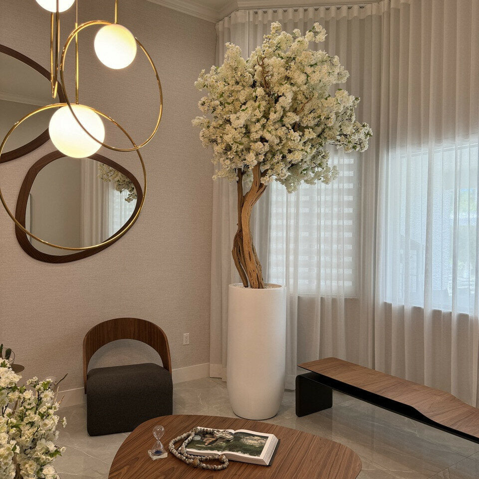 8ft white magnolia tree in glossy beige st. tropez planter