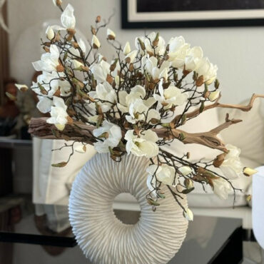 medium eternity vase with magnolias and driftwood