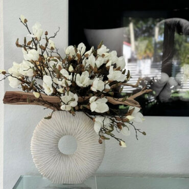 medium eternity vase with magnolias and driftwood