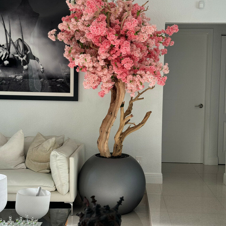 matte gun metal globe with custom made two tone made cherry blossom tree