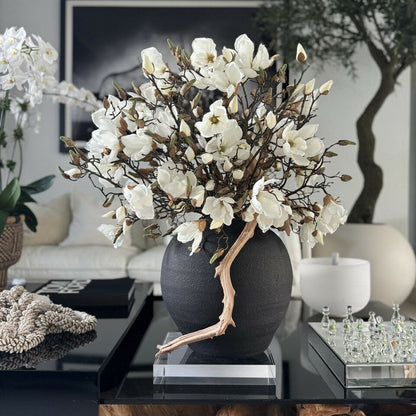 Black Konos Vase with White Magnolias