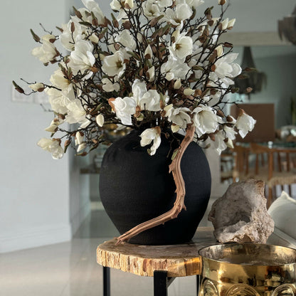 Black Konos Vase with White Magnolias