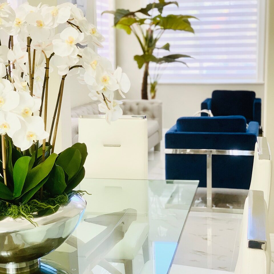 avenue bowl with white phalaenopsis orchids