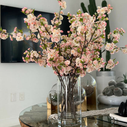 Pink Cherry Blossoms In 16″ Glass Cylinder